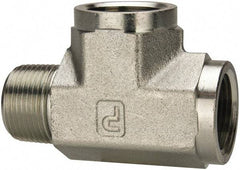 Parker - 1 Male Thread x 1 Female Thread, Zinc Plated Steel Industrial Pipe Street Tee - MNPTF x FNPTF, 1,800 psi - Apex Tool & Supply