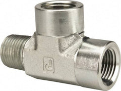 Parker - 1/2 Male Thread x 1/2 Female Thread, Zinc Plated Steel Industrial Pipe Street Tee - MNPTF x FNPTF, 3,000 psi - Apex Tool & Supply