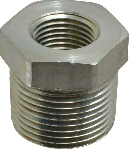 Parker - 1 Male Thread x 1/2 Female Thread, Zinc Plated Steel Industrial Pipe Hex Bushing - MNPTF x FNPTF, 4,500 psi - Apex Tool & Supply