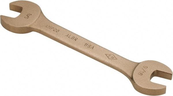 Ampco - 9/16" x 5/8" Nonsparking Open End Wrench - 6-1/2" OAL, Double End, Plain Finish, 15° Head Angle - Apex Tool & Supply