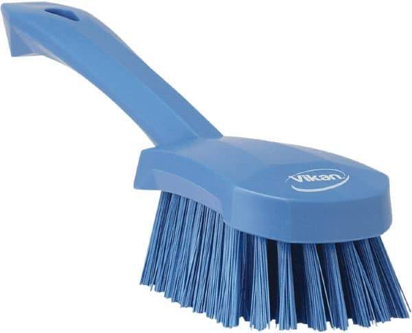 Vikan - 1.3" Bristle Length, Polyester Scrub Brush - 4-1/4" Long x 2-3/4" Wide Head, 10" OAL, Blue, Polypropylene Block - Apex Tool & Supply