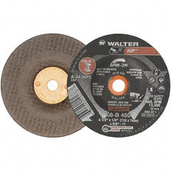 WALTER Surface Technologies - 24 Grit, 7" Wheel Diam, 1/4" Wheel Thickness, Type 27 Depressed Center Wheel - Aluminum Oxide, 8,600 Max RPM - Apex Tool & Supply