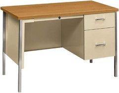 Hon - Woodgrain Laminate/Metal Right Pedestal Desk with Center Drawer - 45" Wide x 24" Deep x 29" High, Harvest/Putty - Apex Tool & Supply