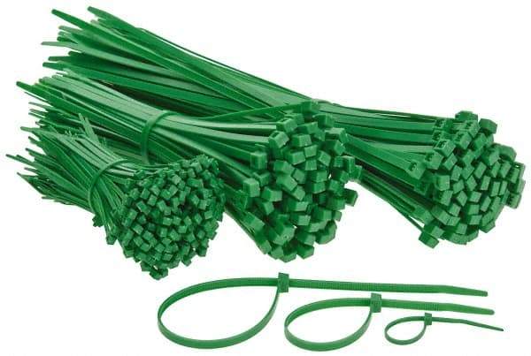 Made in USA - 4 to 11" Range, Green Cable Ties - 18, 50 Lb Strength, Nylon - Apex Tool & Supply