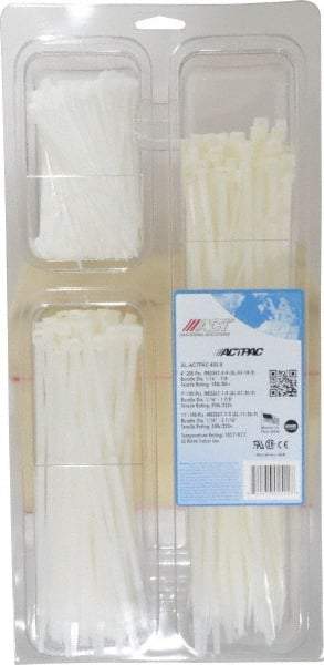 Made in USA - 4 to 11 Inch Range, White Cable Ties - 7/8, 1-7/8 and 3-1/16 Inch Bundle Diameter, 18 and 50 Lb. Strength, Nylon - Apex Tool & Supply