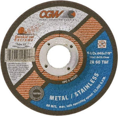 Camel Grinding Wheels - 60 Grit, 6" Wheel Diam, 7/8" Arbor Hole, Type 27 Depressed Center Wheel - Medium Grade, Zirconia Alumina, Resinoid Bond, T Hardness, 10,200 Max RPM - Apex Tool & Supply