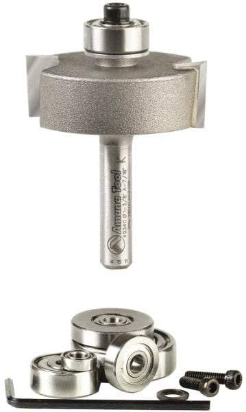 Amana Tool - 1-3/8" Cut Diam, 1/2" Length of Cut, 2 Flute Profiling Edge Profile Router Bit - Carbide-Tipped, 1/4" Shank Diam, 2" OAL, Uncoated - Apex Tool & Supply