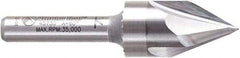 Amana Tool - 9/16" Cut Diam, 1/2" Length of Cut, 3 Flute V-Groove Edge Profile Router Bit - Solid Carbide, 1/4" Shank Diam, 2-1/4" OAL, Uncoated - Apex Tool & Supply