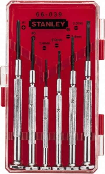 Stanley - 6 Piece Phillips & Slotted Screwdriver Set - Steel Handle, Bit Sizes: Philips #0 to #1 - Apex Tool & Supply