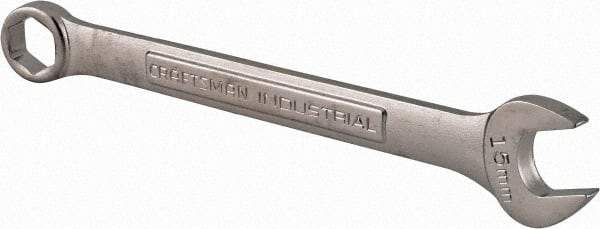 Craftsman Industrial - 15mm 6 Point Combination Wrench - 8" OAL, Steel, Satin Finish - Apex Tool & Supply