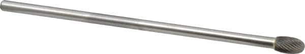 Made in USA - 3/8" Cut Diam, 1/4" Shank Diam, Oval Head Single Cut Burr - Carbide, Radius End, 5/8" LOC, 6" OAL - Apex Tool & Supply