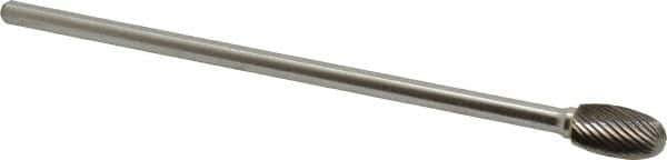 Made in USA - 1/2" Cut Diam, 1/4" Shank Diam, Oval Head Single Cut Burr - Carbide, Radius End, 7/8" LOC, 6" OAL - Apex Tool & Supply
