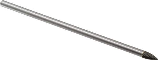 Made in USA - 1/4" Cut Diam, 1/4" Shank Diam, Tree Head Single Cut Burr - Carbide, Point End, 1/2" LOC, 6" OAL - Apex Tool & Supply