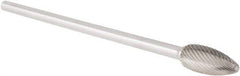 Made in USA - 1/2" Cut Diam, 1/4" Shank Diam, Flame Head Single Cut Burr - Carbide, Radius End, 1-1/4" LOC, 6" OAL - Apex Tool & Supply