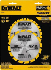 DeWALT - 5-3/8" Diam, 0.3937" Arbor Hole Diam, 16 & 30 Tooth Wet & Dry Cut Saw Blade - Tungsten Carbide-Tipped, Fast Cutting Action, Diamond Arbor - Apex Tool & Supply
