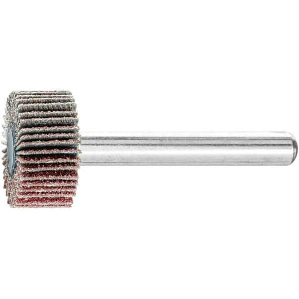 PFERD - 3/4" Diam x 3/8" Face Width, Aluminum Oxide Coated Mounted Flap Wheel - 1/4" Shank Mount, 80 Grit, 38,100 Max RPM - Apex Tool & Supply