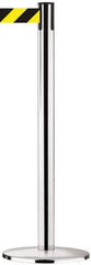 Tensator - 38-1/2" High, 2-1/2" Pole Diam, Tensabarrier Post - 13-1/2" Base Diam, Round Cast Iron with Pressed Steel Cover Base, Polished Chrome (Color) 7-1/2' Tape - Apex Tool & Supply