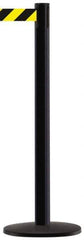 Tensator - 38-1/2" High, 2-1/2" Pole Diam, Tensabarrier Post - 13-1/2" Base Diam, Round Metal Base, Black 7-1/2' Tape - Apex Tool & Supply