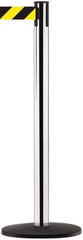 Tensator - 38-1/4" High, 2-1/2" Pole Diam, Tensabarrier Post - 13-1/2" Base Diam, Round ABS Plastic Base, Polished Chrome (Color) 7-1/2" Tape - Apex Tool & Supply