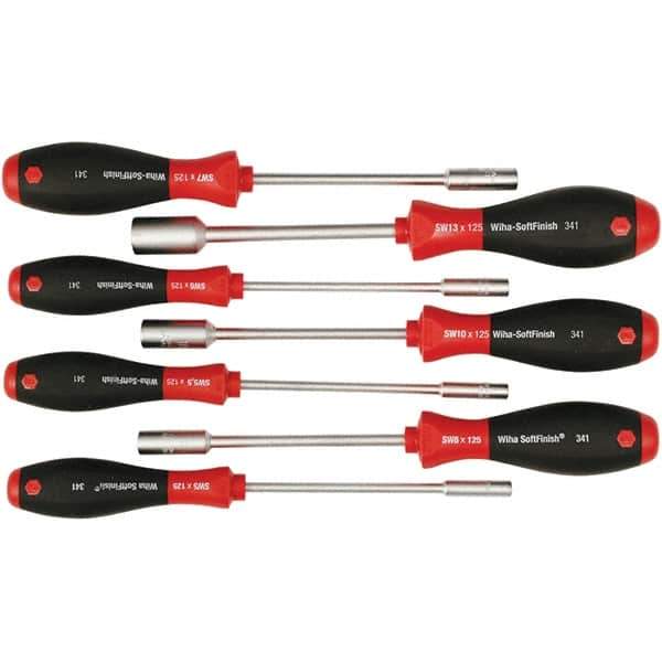 Wiha - 7 Piece, 5 to 13mm Nut Driver Set - Standard Shaft, Cushion Grip Handle - Apex Tool & Supply