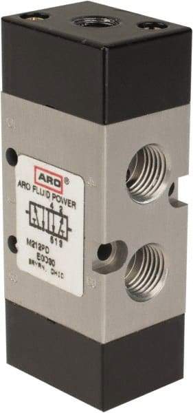 ARO/Ingersoll-Rand - 1/4" Inlet x 1/4" Outlet, Pilot Actuator, Spring Return, 2 Position, Body Ported Solenoid Air Valve - 0.7 CV, 4 Way, 140 psi, 122° Max Temp, 15° Min Temp - Apex Tool & Supply