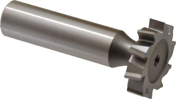 Made in USA - 1" Diam x 7/32" Face Width, High Speed Steel, 10 Teeth, Shank Connection Woodruff Keyseat Cutter - Uncoated, 2-7/32" OAL x 1/2" Shank, Staggered Teeth, ANSI 708, Old Standard 14 - Apex Tool & Supply