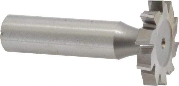 Made in USA - 1-1/8" Diam x 3/16" Face Width, High Speed Steel, 10 Teeth, Shank Connection Woodruff Keyseat Cutter - Uncoated, 2-3/16" OAL x 1/2" Shank, Staggered Teeth, ANSI 609, Old Standard 16 - Apex Tool & Supply