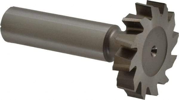 Made in USA - 1-1/4" Diam x 1/4" Face Width, High Speed Steel, 12 Teeth, Shank Connection Woodruff Keyseat Cutter - Uncoated, 2-1/4" OAL x 1/2" Shank, Staggered Teeth, ANSI 810, Old Standard 21 - Apex Tool & Supply