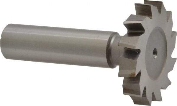 Made in USA - 1-3/8" Diam x 1/4" Face Width, High Speed Steel, 12 Teeth, Shank Connection Woodruff Keyseat Cutter - Uncoated, 2-1/4" OAL x 1/2" Shank, Staggered Teeth, ANSI 811, Old Standard 22 - Apex Tool & Supply