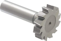 Made in USA - 1-3/8" Diam x 5/16" Face Width, High Speed Steel, 12 Teeth, Shank Connection Woodruff Keyseat Cutter - Uncoated, 2-5/16" OAL x 1/2" Shank, Staggered Teeth, ANSI 1011, Old Standard 23 - Apex Tool & Supply