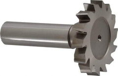 Made in USA - 1-1/2" Diam x 1/4" Face Width, High Speed Steel, 14 Teeth, Shank Connection Woodruff Keyseat Cutter - Uncoated, 2-1/4" OAL x 1/2" Shank, Staggered Teeth, ANSI 812, Old Standard 24 - Apex Tool & Supply