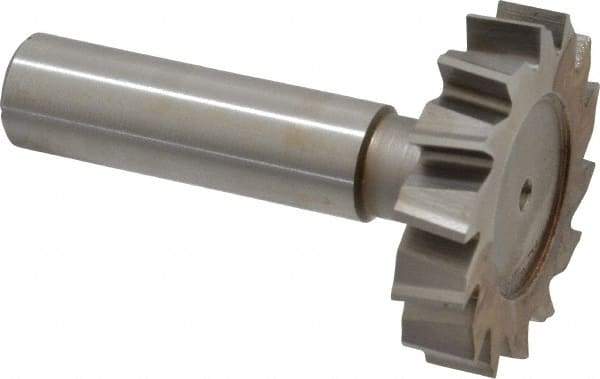 Made in USA - 1-1/2" Diam x 5/16" Face Width, High Speed Steel, 14 Teeth, Shank Connection Woodruff Keyseat Cutter - Uncoated, 2-5/16" OAL x 1/2" Shank, Staggered Teeth, ANSI 1012, Old Standard 25 - Apex Tool & Supply