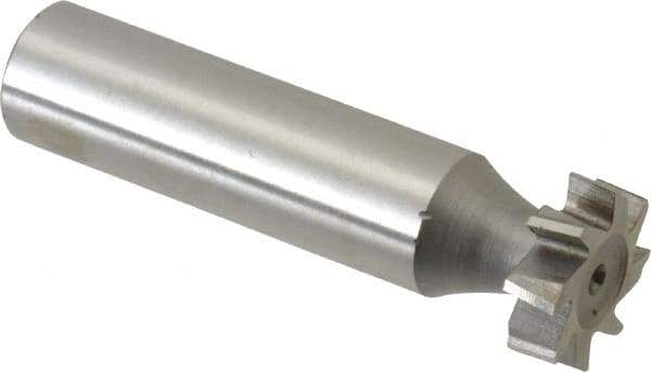 Made in USA - 5/8" Diam x 3/16" Face Width, High Speed Steel, 8 Teeth, Shank Connection Woodruff Keyseat Cutter - Uncoated, 2-3/16" OAL x 1/2" Shank, Staggered Teeth, ANSI 605, Old Standard 61 - Apex Tool & Supply
