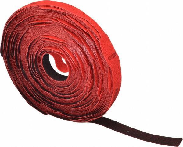 VELCRO Brand - 75 Piece 1" Wide x 12" Piece Length, Self Fastening Tie/Strap Hook & Loop Strap - Perforated/Pieces Roll, Red, Printable Surface - Apex Tool & Supply