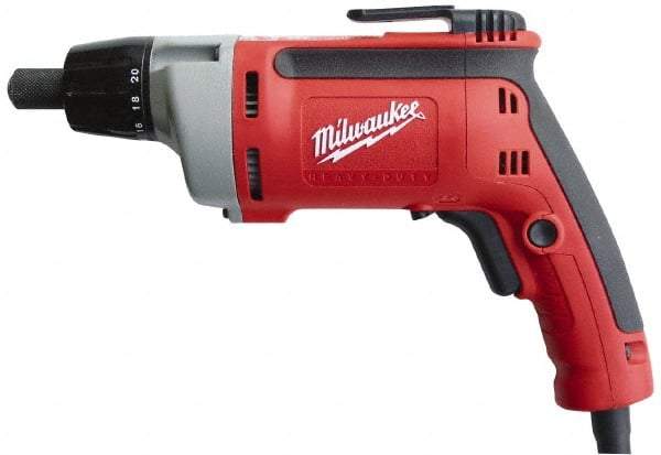Milwaukee Tool - Pistol Grip Handle, 2,500 RPM, 10 to 140 In/Lb Torque, Electric Screwdriver - 1/4" Bit Holder, 120 Volts, 6.5 Amps - Apex Tool & Supply