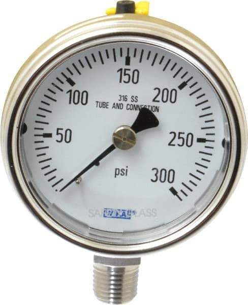 Wika - 2-1/2" Dial, 1/4 Thread, 0-300 Scale Range, Pressure Gauge - Lower Connection Mount, Accurate to 2-1-2% of Scale - Apex Tool & Supply