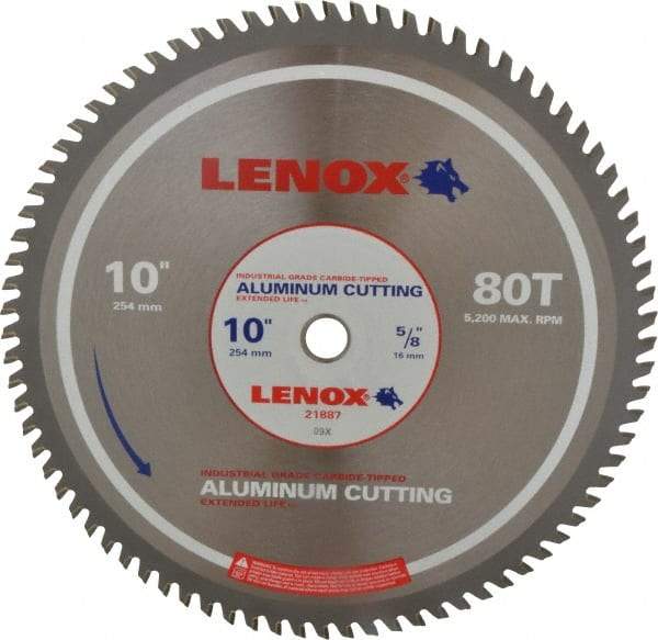 Lenox - 10" Diam, 5/8" Arbor Hole Diam, 80 Tooth Wet & Dry Cut Saw Blade - Titanium Carbide-Tipped, General Purpose Action, Standard Round Arbor - Apex Tool & Supply
