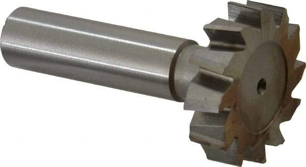 Made in USA - 1-1/4" Diam x 5/16" Face Width, High Speed Steel, 12 Teeth, Shank Connection Woodruff Keyseat Cutter - Uncoated, 2-5/16" OAL x 1/2" Shank, Staggered Teeth, ANSI 1010, Old Standard D - Apex Tool & Supply