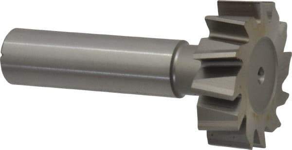 Made in USA - 1-1/4" Diam x 3/8" Face Width, High Speed Steel, 12 Teeth, Shank Connection Woodruff Keyseat Cutter - Uncoated, 2-3/8" OAL x 1/2" Shank, Staggered Teeth, ANSI 1210, Old Standard E - Apex Tool & Supply