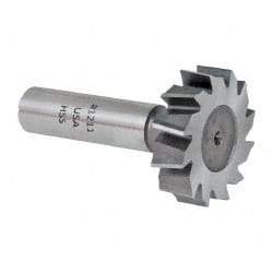 Made in USA - 1-3/8" Diam x 3/8" Face Width, High Speed Steel, 12 Teeth, Shank Connection Woodruff Keyseat Cutter - Uncoated, 2-3/8" OAL x 1/2" Shank, Staggered Teeth, ANSI 1211, Old Standard F - Apex Tool & Supply