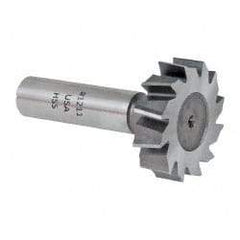 Made in USA - 1-3/8" Diam x 3/8" Face Width, High Speed Steel, 12 Teeth, Shank Connection Woodruff Keyseat Cutter - Uncoated, 2-3/8" OAL x 1/2" Shank, Staggered Teeth, ANSI 1211, Old Standard F - Apex Tool & Supply