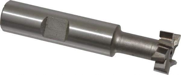 Made in USA - 21/32" Cut Diam, 17/64" Cut Width, 21/64" Neck Diam, 1/2" Shank Diam, 2-11/16" OAL, High Speed Steel T-Slot Cutter - Uncoated, 5/16" Bolt, 1-13/16" Shank Length, Staggered Teeth, 8 Teeth, Weldon Flat - Apex Tool & Supply