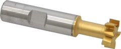 Made in USA - 21/32" Cut Diam, 17/64" Cut Width, 21/64" Neck Diam, 1/2" Shank Diam, 2-11/16" OAL, High Speed Steel T-Slot Cutter - TiN Finish, 5/16" Bolt, 1-13/16" Shank Length, Staggered Teeth, 8 Teeth, Weldon Flat - Apex Tool & Supply