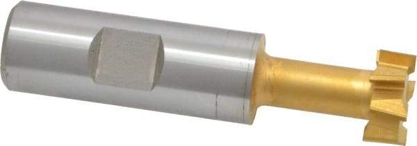 Made in USA - 25/32" Cut Diam, 21/64" Cut Width, 13/32" Neck Diam, 3/4" Shank Diam, 3-1/4" OAL, High Speed Steel T-Slot Cutter - TiN Finish, 3/8" Bolt, 2-1/16" Shank Length, Staggered Teeth, 8 Teeth, Weldon Flat - Apex Tool & Supply