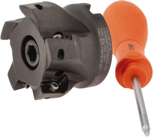 Kennametal - 5 Inserts, 2" Cut Diam, 3/4" Arbor Diam, 0.56" Max Depth of Cut, Indexable Square-Shoulder Face Mill - 0/90° Lead Angle, 1.575" High, EC14.., EP14.. Insert Compatibility, Series Mill 1-14 - Apex Tool & Supply