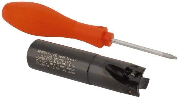Kennametal - 1" Cut Diam, 0.58" Max Depth of Cut, 1" Shank Diam, 4.03" OAL, Indexable Square Shoulder End Mill - EC14.., EP14.. Inserts, Weldon Shank, 0° Lead Angle, Through Coolant - Apex Tool & Supply
