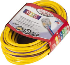 Southwire - 50', 12/3 Gauge/Conductors, Yellow/Purple Outdoor Extension Cord - 1 Receptacle, 15 Amps, 125 VAC, UL SJTW, NEMA 5-15P, 5-15R - Apex Tool & Supply