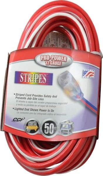 Southwire - 50', 12/3 Gauge/Conductors, Red/White Outdoor Extension Cord - 1 Receptacle, 15 Amps, 125 VAC, UL SJTW, NEMA 5-15P, 5-15R - Apex Tool & Supply