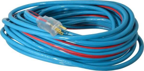 Southwire - 50', 12/3 Gauge/Conductors, Blue/Red Outdoor Extension Cord - 1 Receptacle, 15 Amps, 125 VAC, UL SJTW, NEMA 5-15P, 5-15R - Apex Tool & Supply