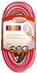 Southwire - 50', 12/3 Gauge/Conductors, Pink/Lime Green Outdoor Extension Cord - 1 Receptacle, 15 Amps, 125 VAC, UL SJTW, NEMA 5-15P, 5-15R - Apex Tool & Supply
